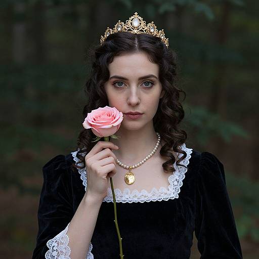 Elegant Woman in Velvet Dress with Rose