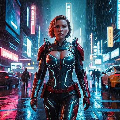 Futuristic Cybernetic Warrior in Neon City
