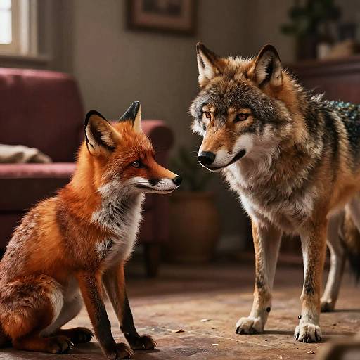 Intimate Anthropomorphic Fox and Wolf