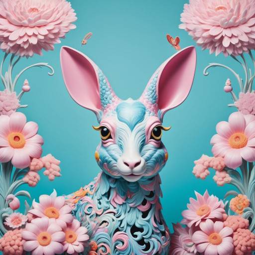 Surreal Pastel Explosion with Whimsical Creatures