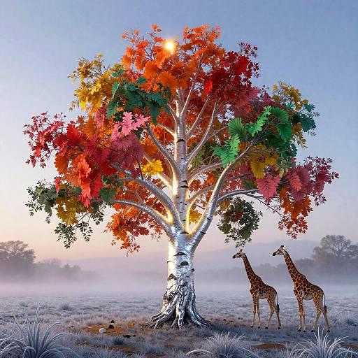 Vibrant Mystical Birch Tree Scene