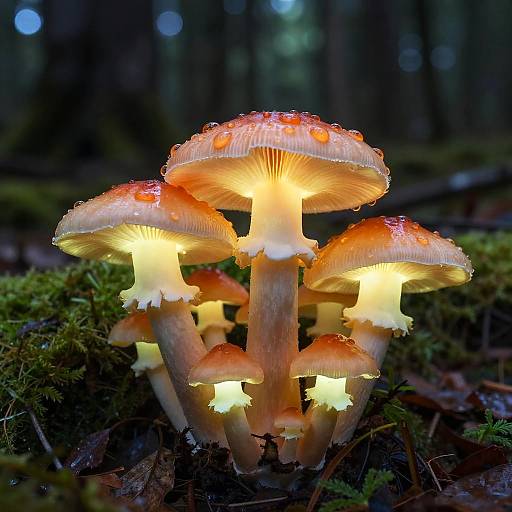 Glowing Mushrooms in Dark Forest