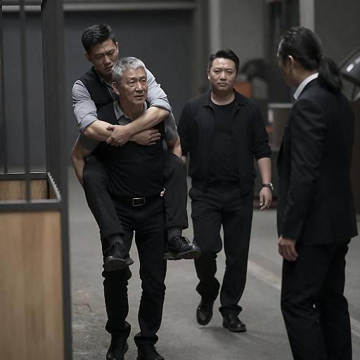 Dramatic Industrial Scene with Four Men