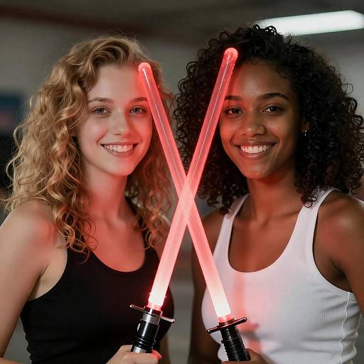 Dynamic Portrait of Two Smiling Women