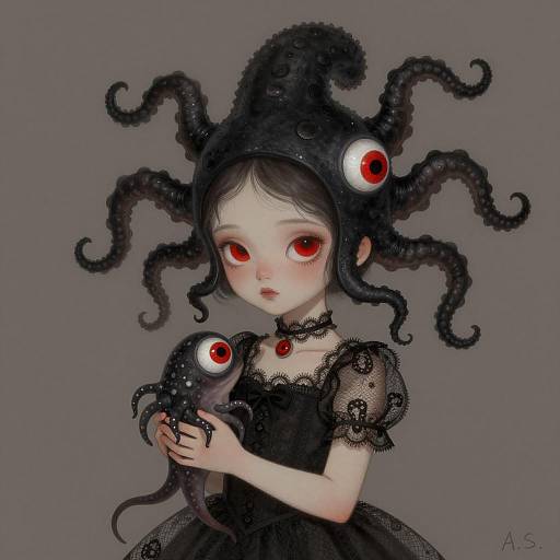 Digital Illustration of Girl with Tentacle Headdress