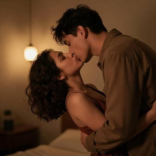 Passionate Kiss in Warm Orange Light