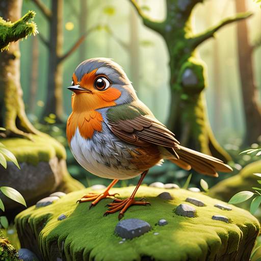 Charming 3D Cartoon Robin in Forest