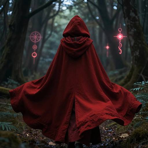 Mystical Red Cloak in Enchanted Forest