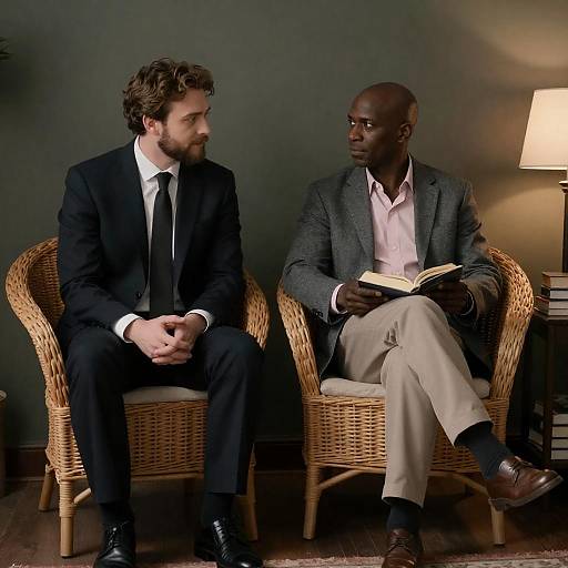 Two Men in Dimly Lit Room