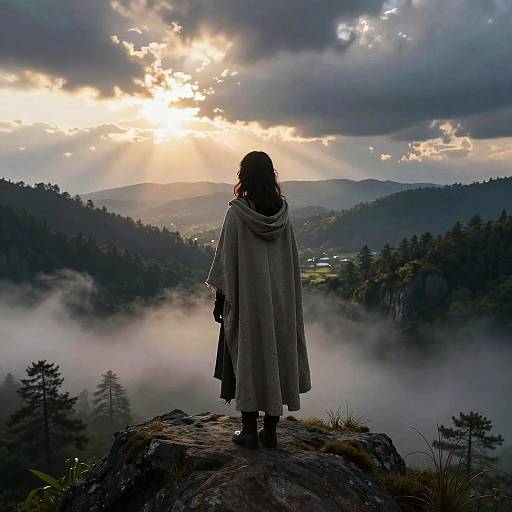 Mysterious Figure on Misty Mountain