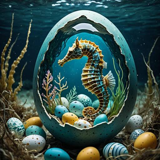 Seahorse Inside Easter Egg Shell Underwater