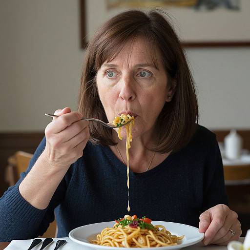 Middle Aged Woman Eating Scene
