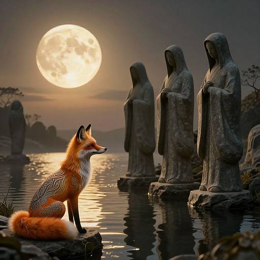 Eternal Stone Figures Beneath Moonlight