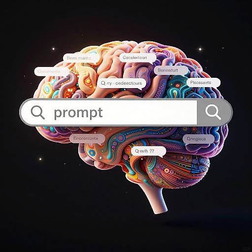 Digital CGI of a colorful, intricately detailed brain with labeled regions, overlaid with a white 