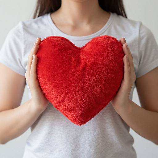 Woman Holding Red Plush Heart