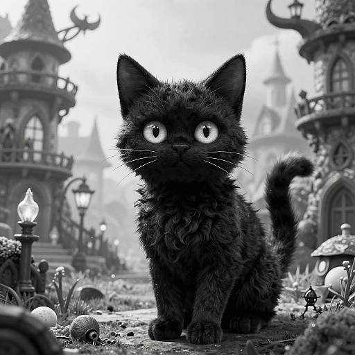 Monochrome Smurf Cat in Fantasy Village