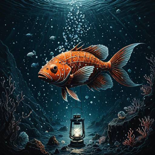 Surreal Lantern Fish in Deep Ocean Trench