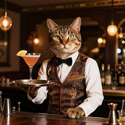 Ultra-Realistic Anthropomorphic Cat Bartender