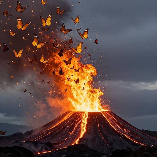 Surreal Volcano Erupting Butterflies