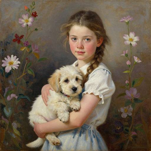 Young Girl with Puppy in Country