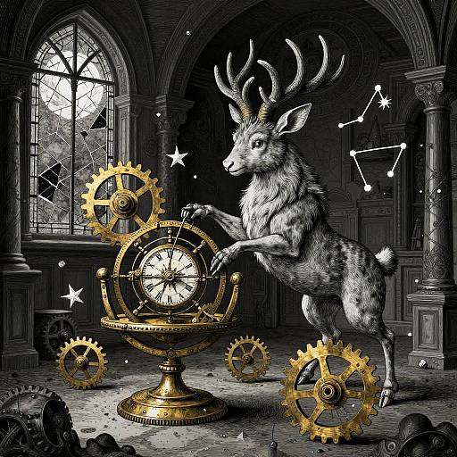 Clockwork Faun in Moonlit Observatory