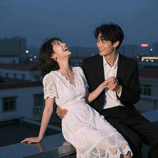 Romantic Couple Enjoying Night on Rooftop