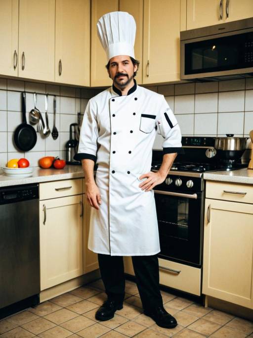 Full-Body Chef Cosplay in Kitchen
