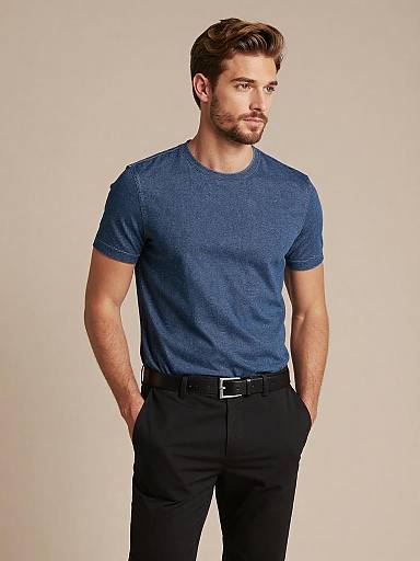 Young Man in Fitted Denim Shirt