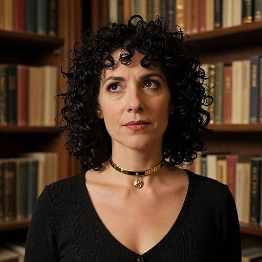 Confident Woman in Vintage Bookstore