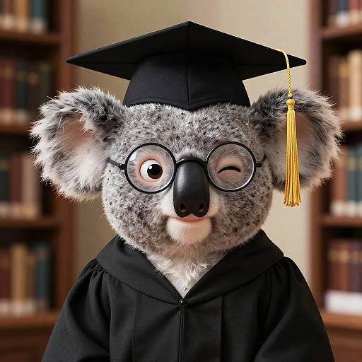 Animated Scholarly Koala in Gown