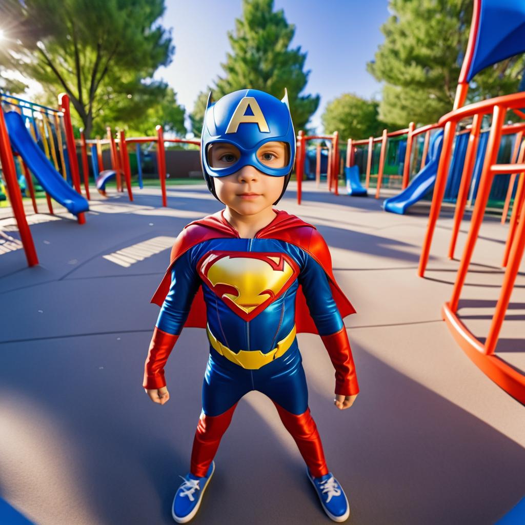 Dynamic Superhero Boy on Playground Adventure