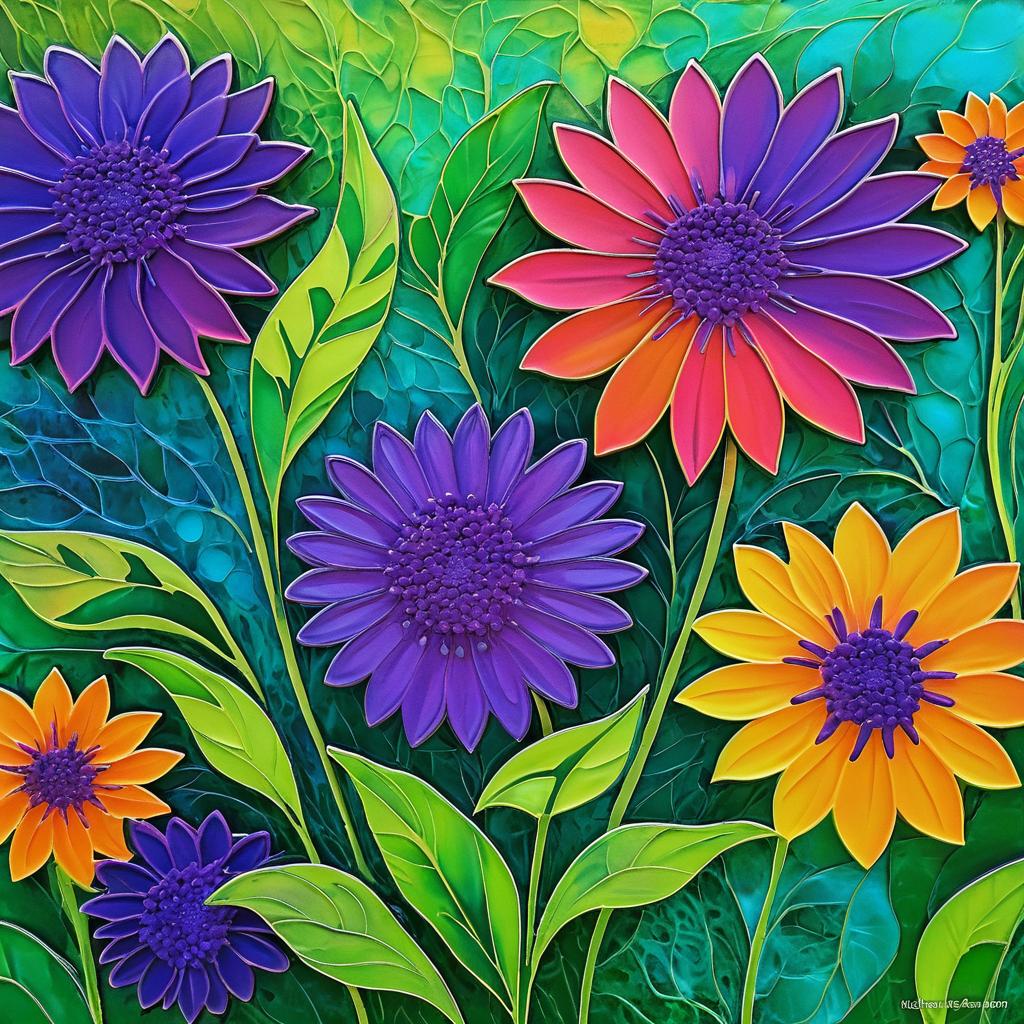 Vibrant Encaustic Floral Garden Artwork