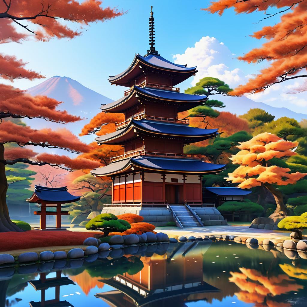 Serene Autumn Scene with Japanese Temple