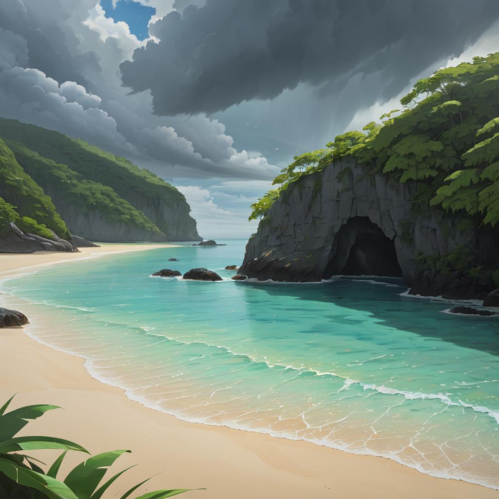 Vibrant Secluded Cove with Overcast Sky