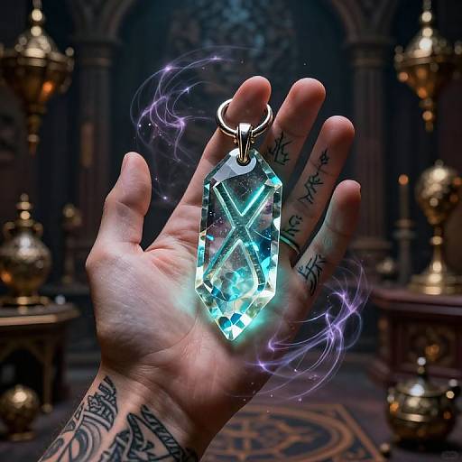 Mystical Fehu Rune on Crystal Amulet