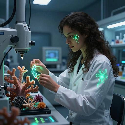 Futuristic Marine Biologist in High-Tech Lab
