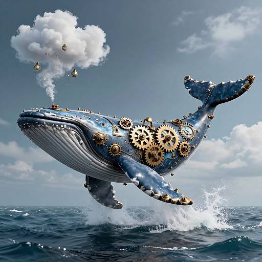 Steampunk Clockwork Whale in Flight