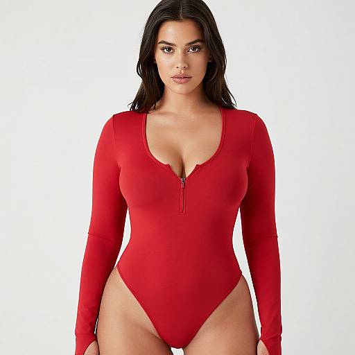 Contemporary Woman in Red Bodysuit