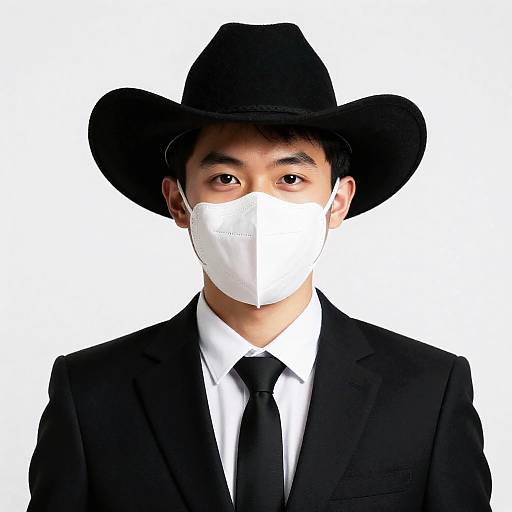 Masked Cowboy in Formal Suit Portrait