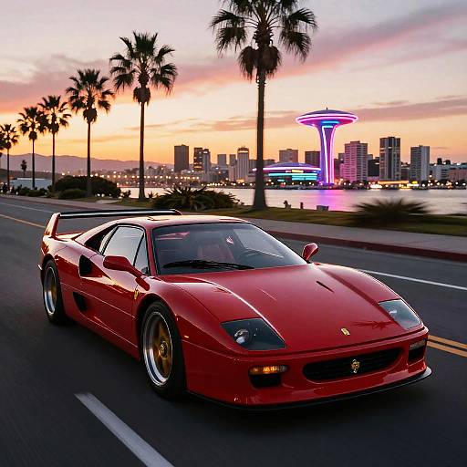 80s Red Ferrari Racing at Sunset