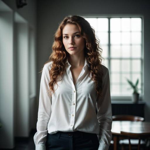Young Woman with Curly Hair in White Shirt