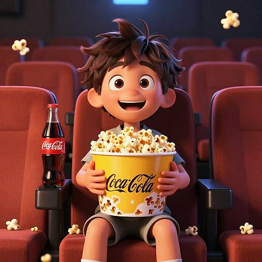 Joyful Animated Boy in Cinema