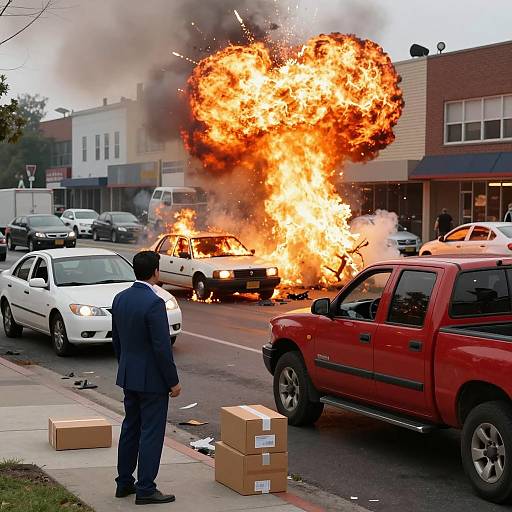 Chaotic Urban Explosion Scene Photograph