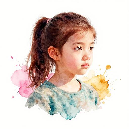 Stylized Girl Portrait with Watercolor Splashes