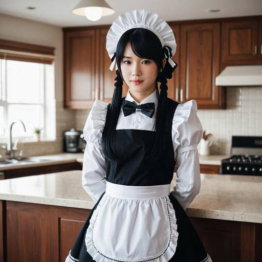 Male Maid in Anime-Inspired Outfit in Kitchen