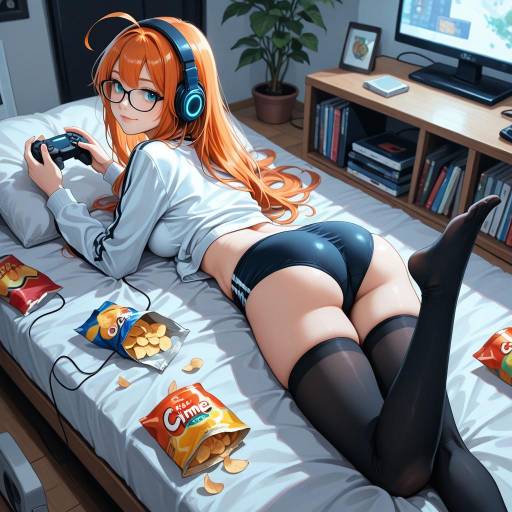 Gaming Girl with Snacks and Style