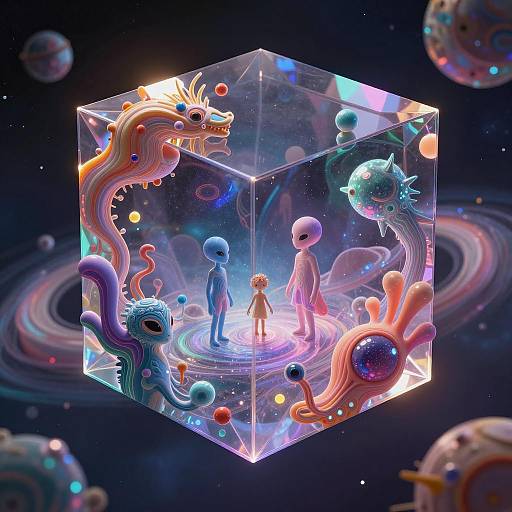 Ethereal Alien Family in Crystal Cube