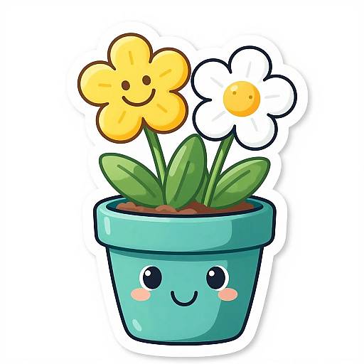Anime-Style Smiling Flower Pot Sticker