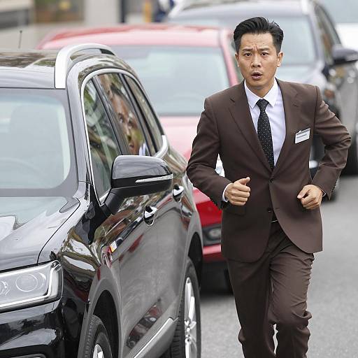 Urban Man Running to Black SUV
