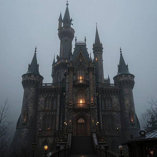 Mysterious Dark Steampunk Castle Scene